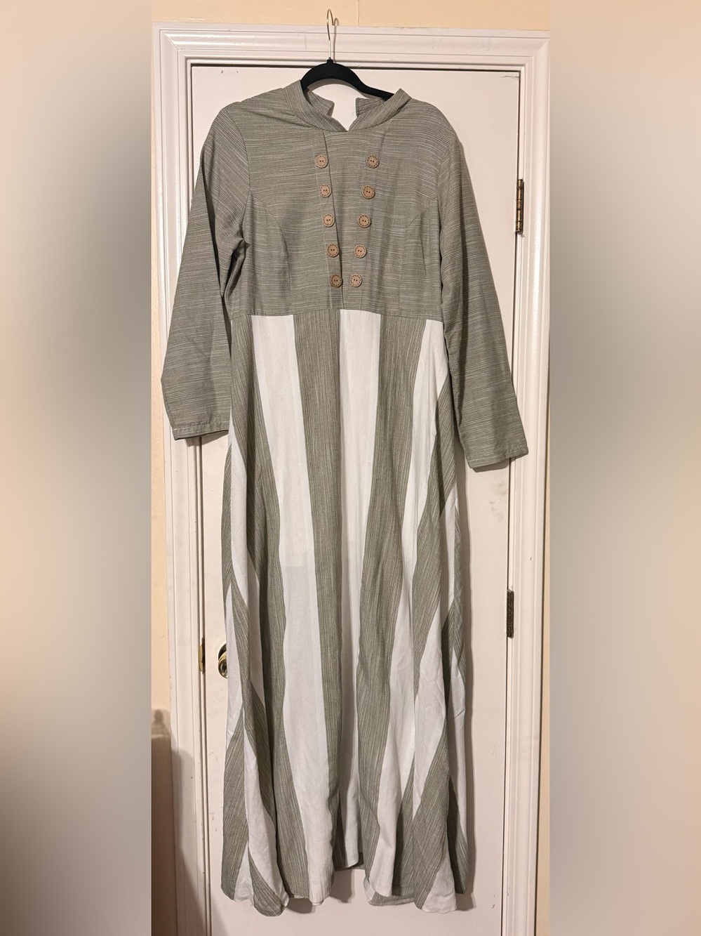 Striped Sage and White Long Sleeve Maxi Dress - Picture 1 of 1